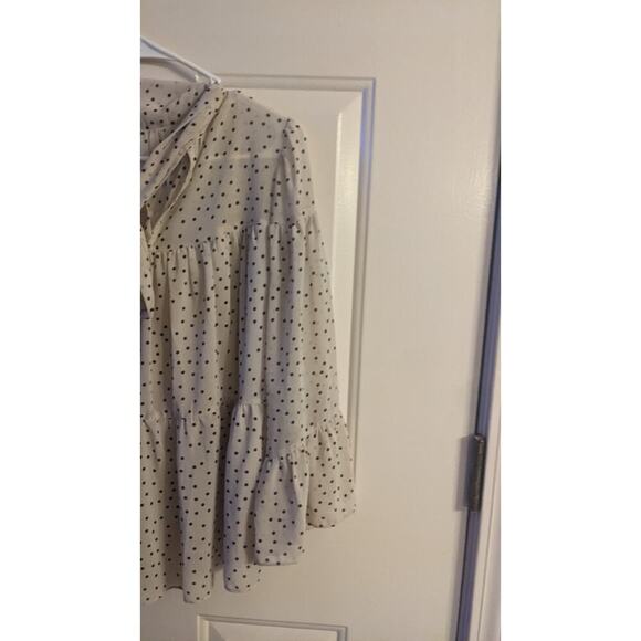 Vestique Small Cream Polka Dot Blouse w/ Tie. Sheer with lining   Coquette Y2K, - Picture 6 of 9